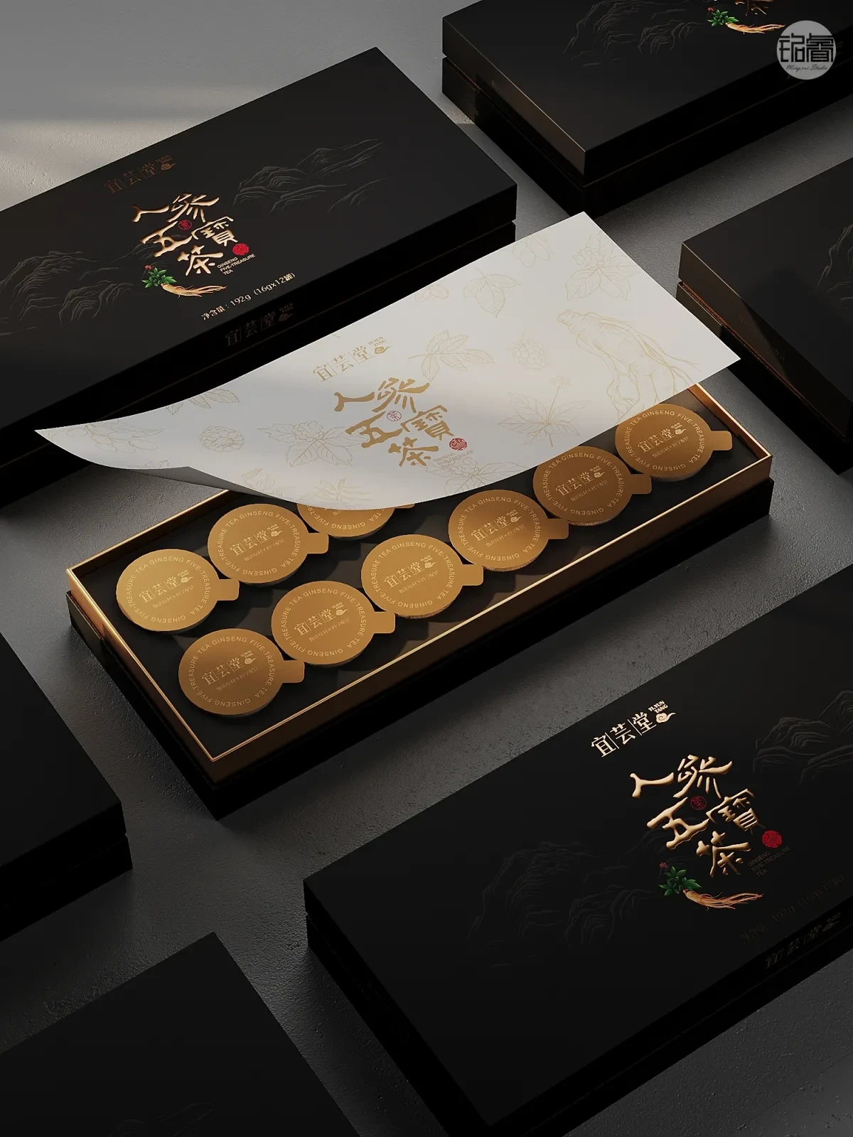 案例优选:五宝精粹 茶韵天成 人参五宝茶包装设计 铭睿益创|包装设计·设计案例精选