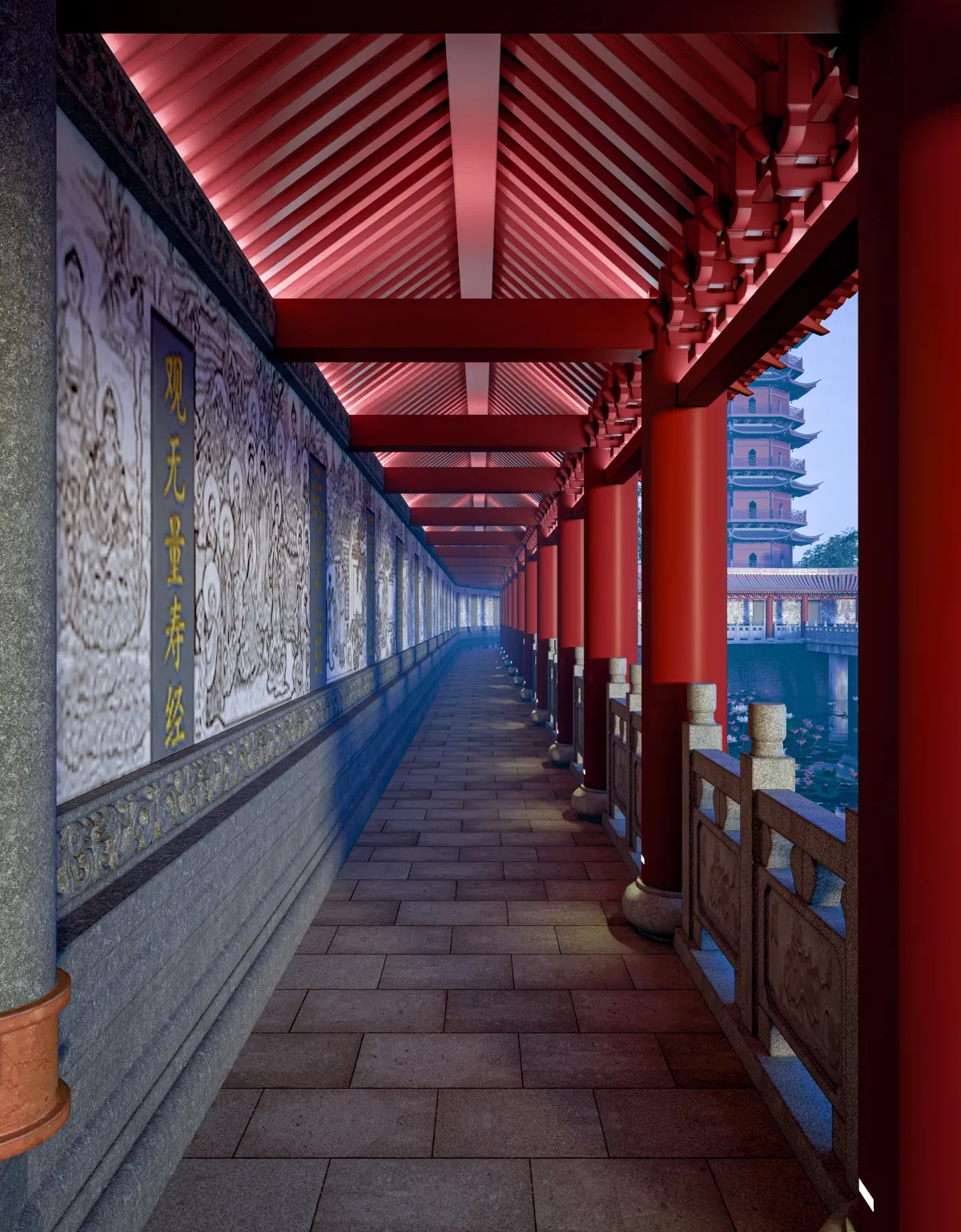 案例优选：中国古建筑长廊（宁波珠明禅寺）｜设计案例精选