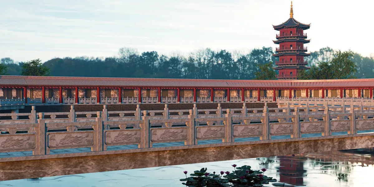 案例优选：中国古建筑长廊（宁波珠明禅寺）｜设计案例精选