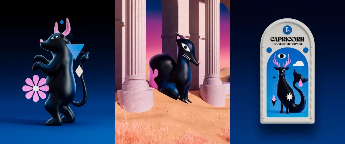 作品欣赏：塔罗牌天文星座动物C4D渲染视觉设计