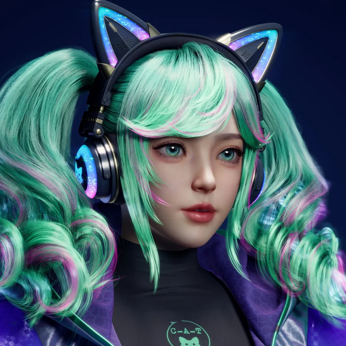 作品欣赏：3D电竞猫女美少女角色建模渲染设计